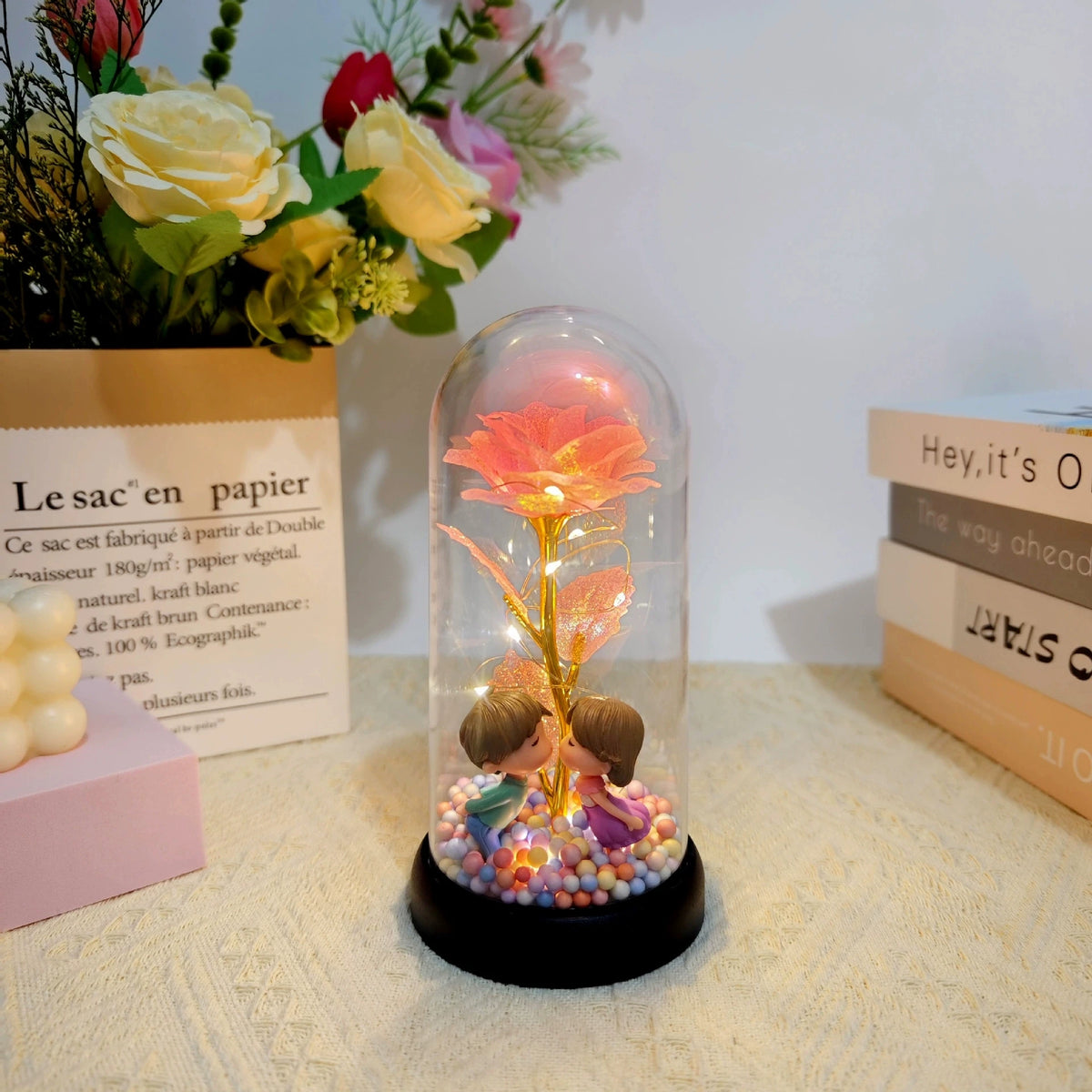 Galaxy Eternal Rose — LED Glass Dome