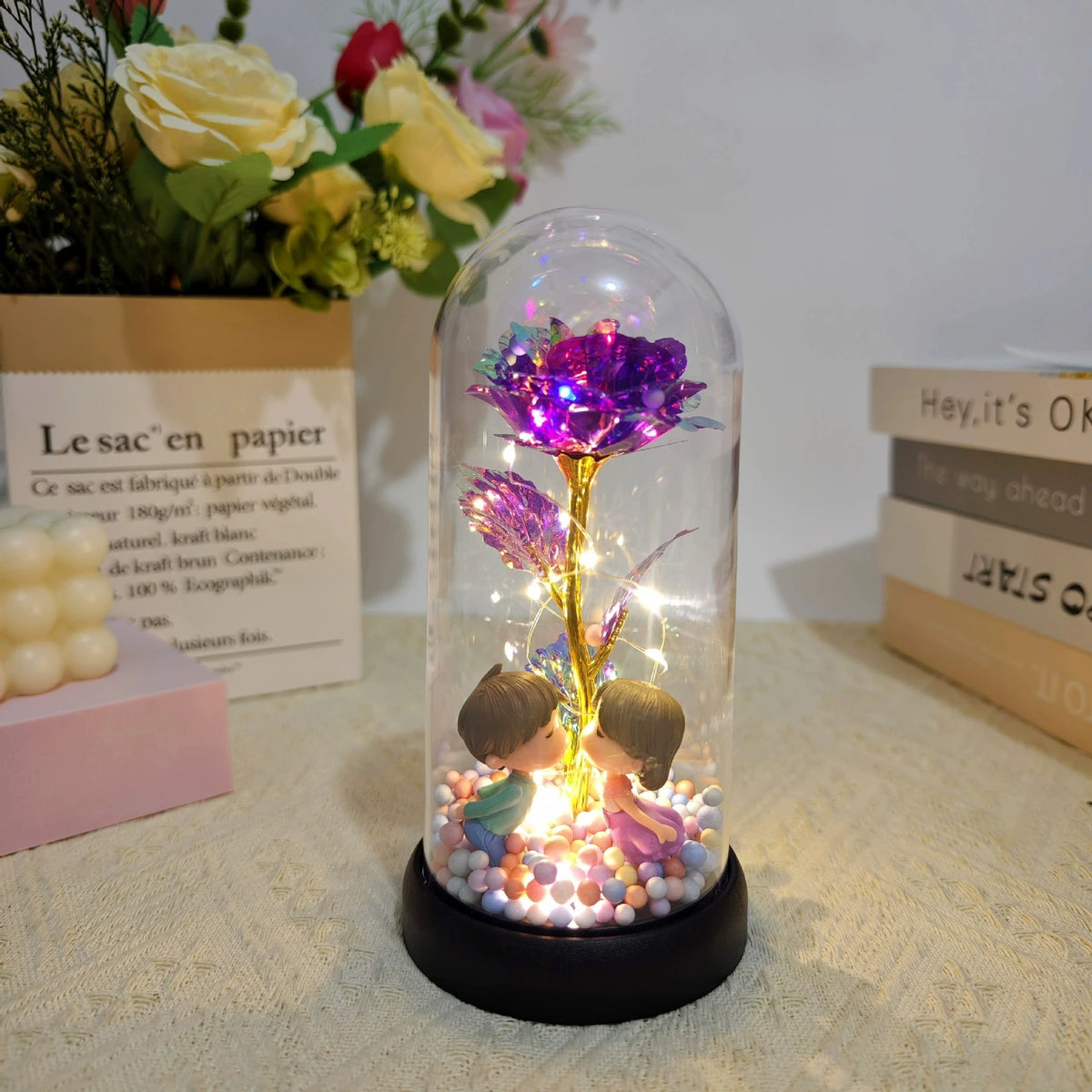 Galaxy Eternal Rose — LED Glass Dome