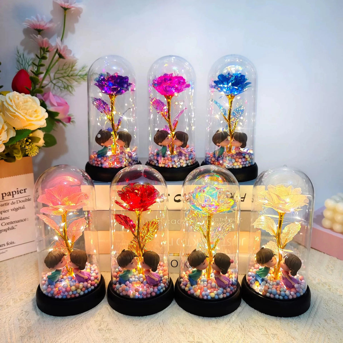 Galaxy Eternal Rose — LED Glass Dome