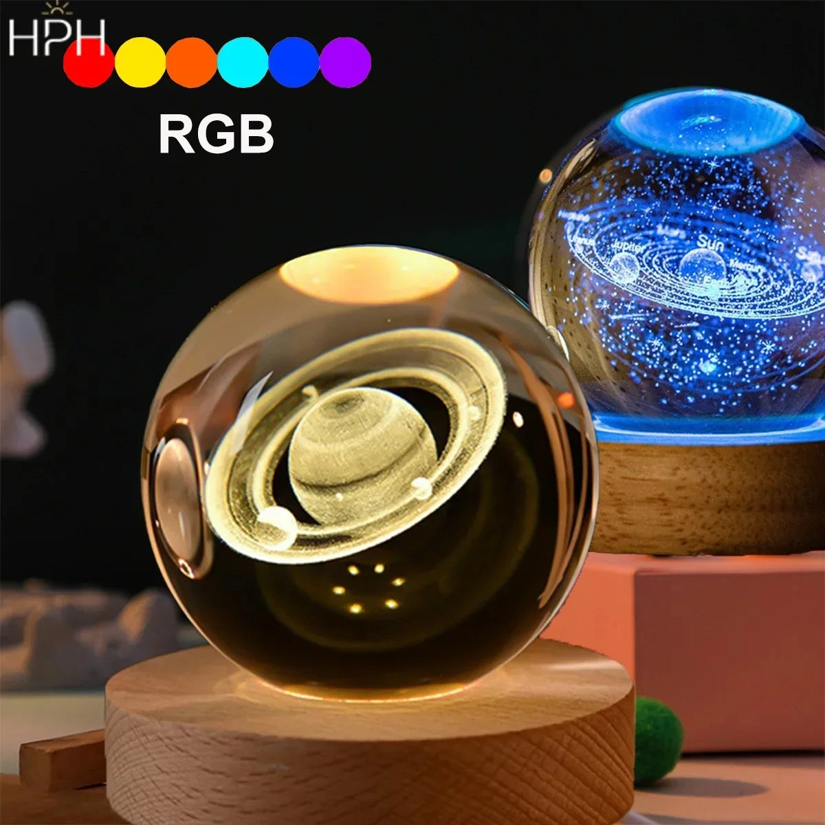 Cosmos Crystal Ball Lamp — 3D Engraved Night Light