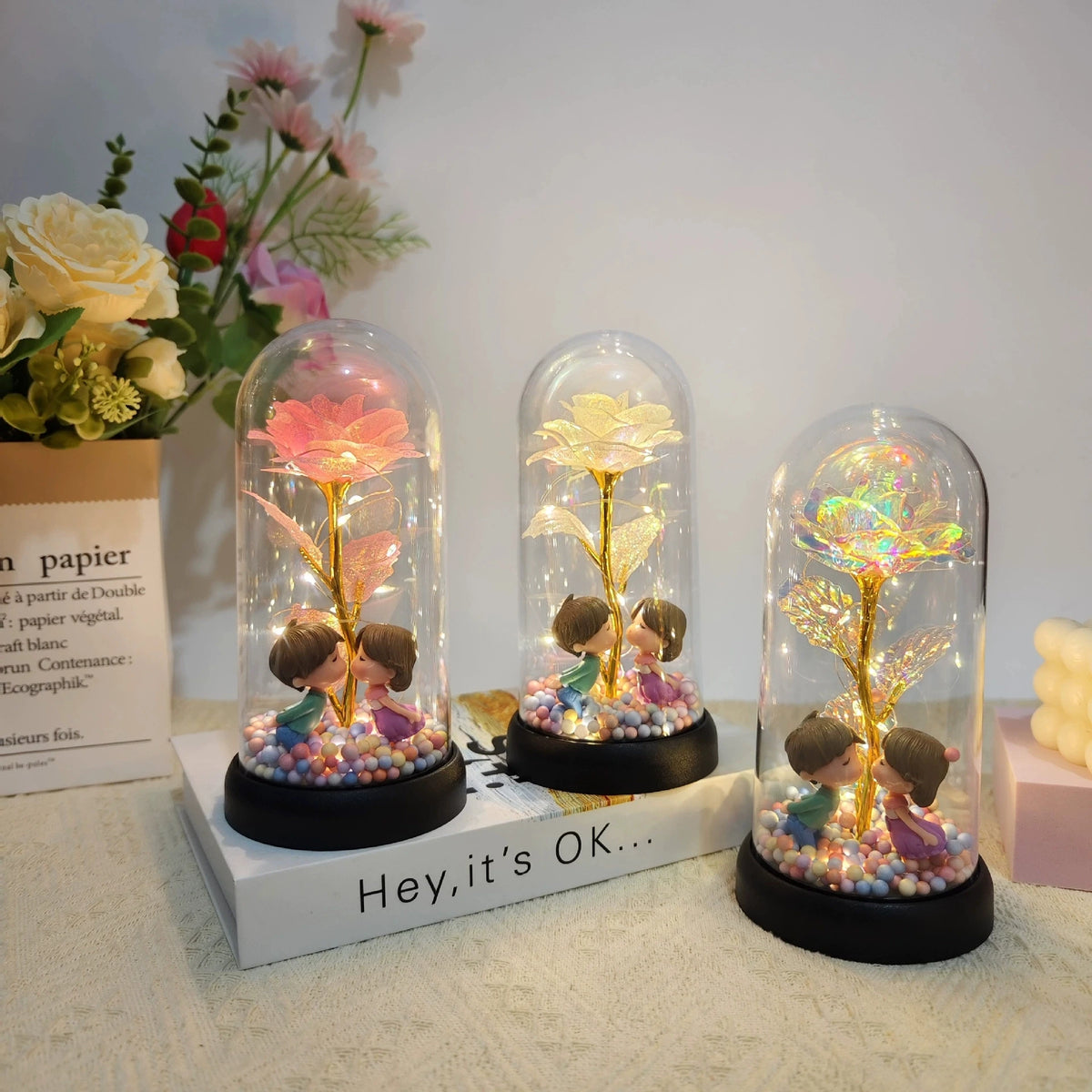 Galaxy Eternal Rose — LED Glass Dome