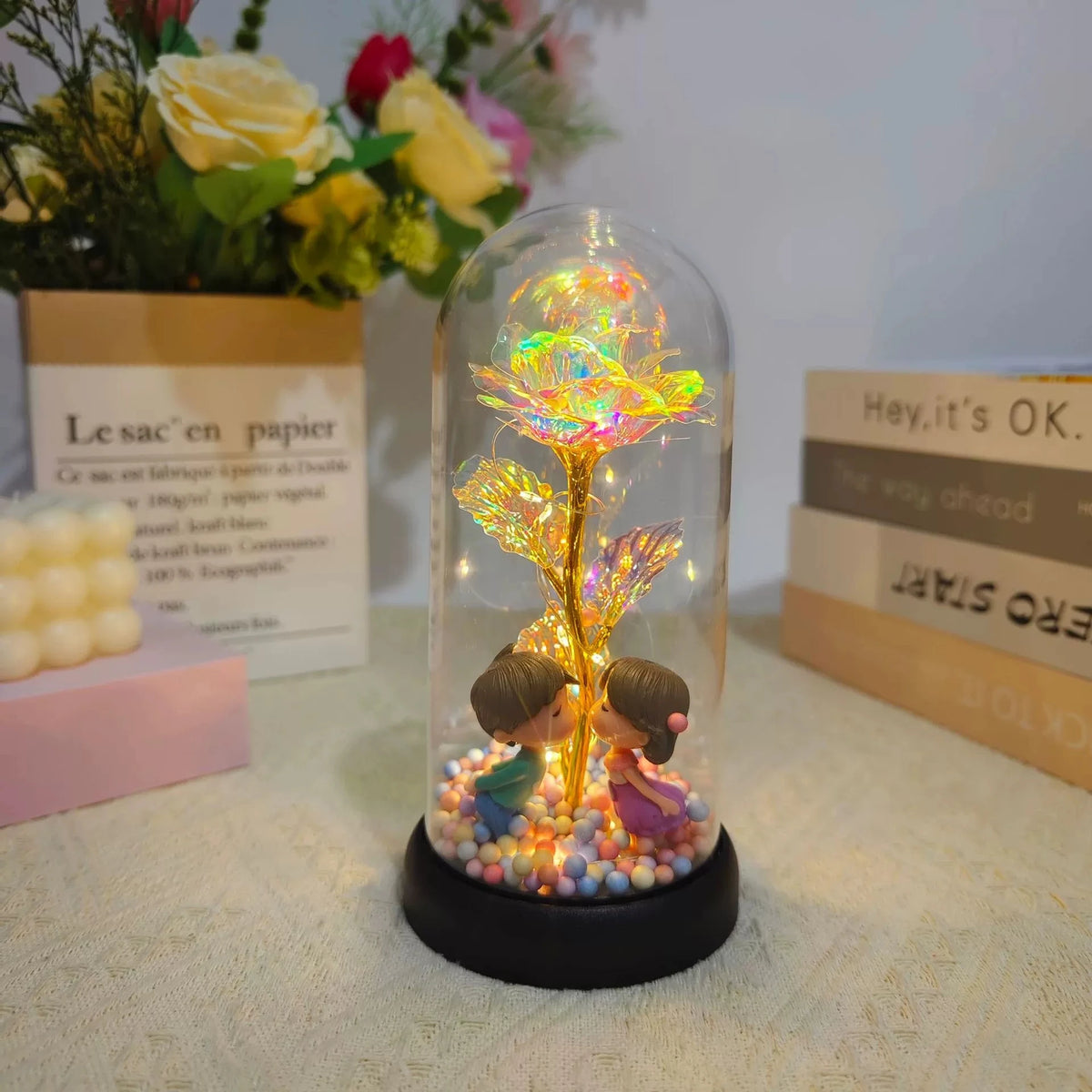 Galaxy Eternal Rose — LED Glass Dome