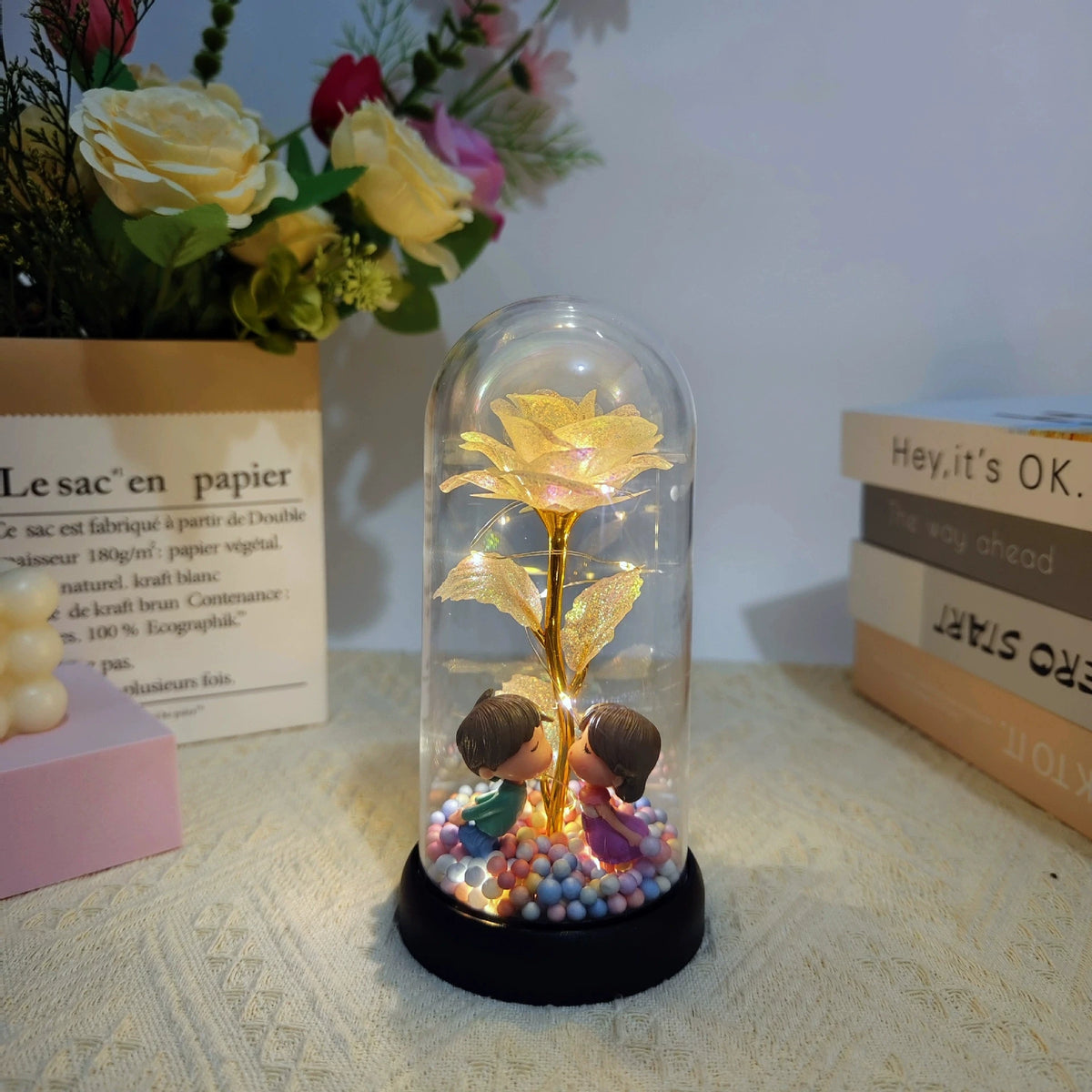 Galaxy Eternal Rose — LED Glass Dome